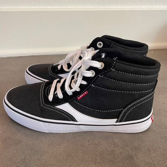 Levi black white canvas high stop fashion sneakers vans style mens size 8 - Picture 4 of 9